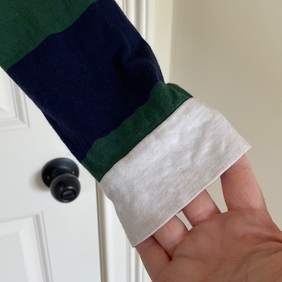 Faded Rose Womens Cropped Rugby Shirt Navy Green Stripes Size XL Collar Long Slv - Picture 5 of 10